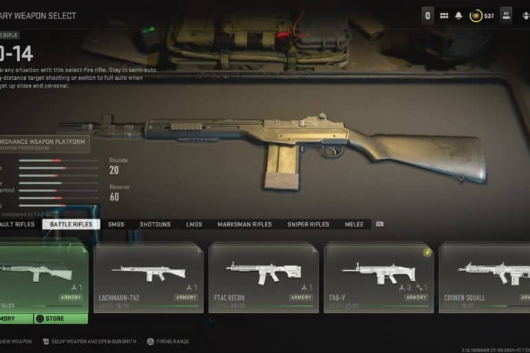 SO-14 In-game Screenshot at Gun Selection