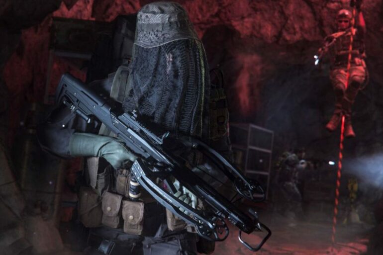 A soldier holding a crossbow in MW2