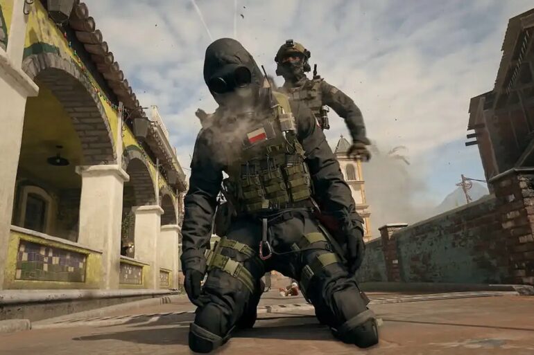 A soldier shooting another in the head in MW3