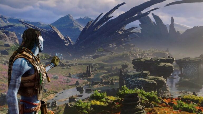 A Na'Vi showing the player the Upper Plains area of Avatar: Frontiers of Pandora