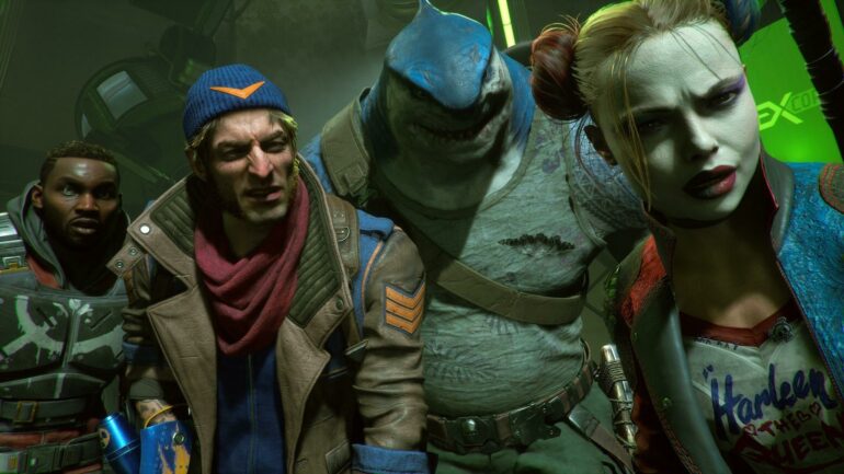 Harley Quinn, Deadshot, King Shark and Captain Boomerang from Suicide Squad: Kill the Justice League
