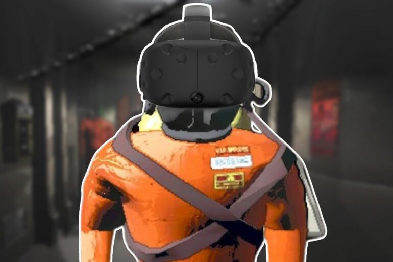 Lethal Company player with a VR headset on