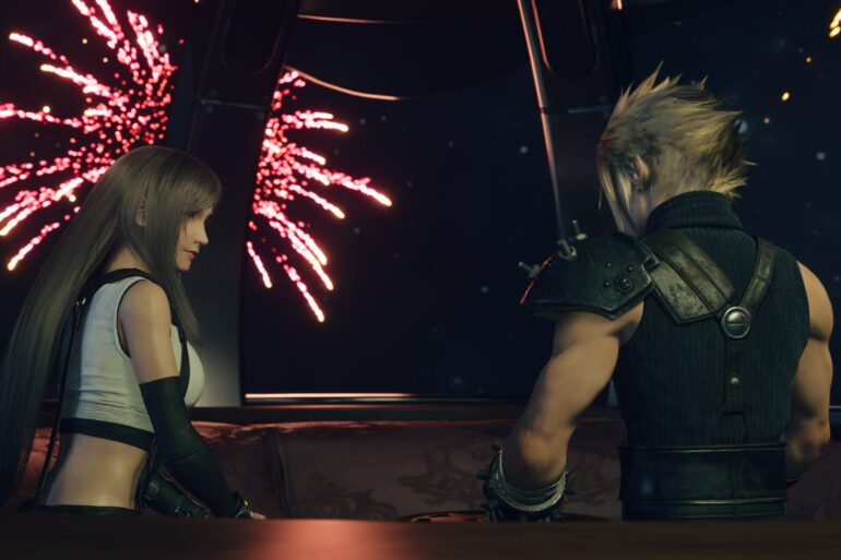 Final Fantasy 7 Rebirth Screenshot with Fireworks