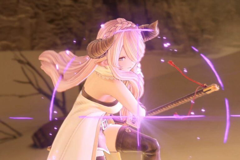 A character from Granblue Fantasy: Relink with horns holding a sword