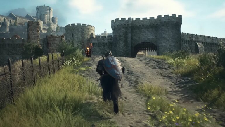 Player walking up to a castle in Dragon's Dogma 2