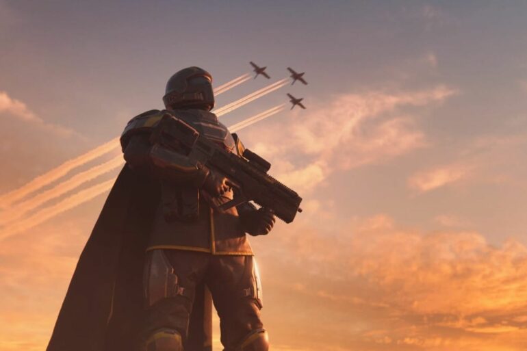 Planes flying over a player in Helldivers 2