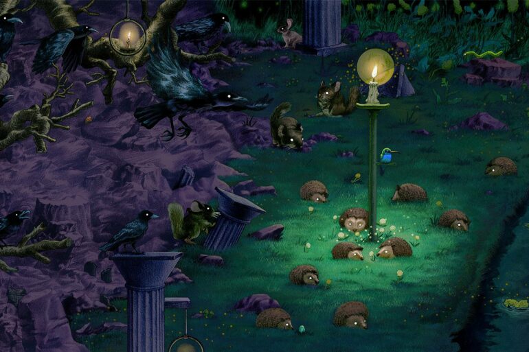 Animal Well animals by lamp post