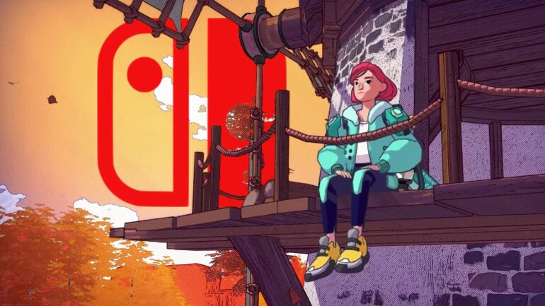 Dungeons of Hinterberg gameplay with the switch logo behind it