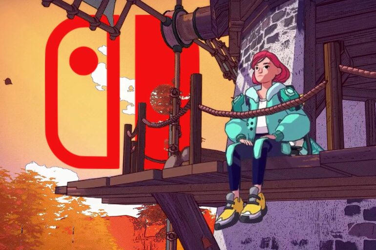 Dungeons of Hinterberg gameplay with the switch logo behind it