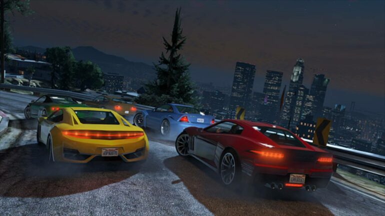 GTA Online cars racing down the hill